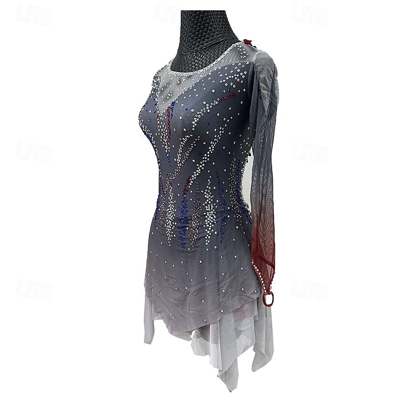 Figure skating costumes for adults and children black custom spandex mesh grading performance costumes competition training rhinestone shaped women's skirts performance costumes4