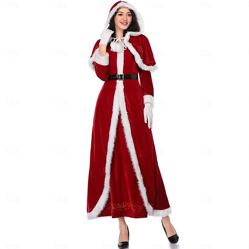 Santa Suit Santa Claus Mrs.Claus Christmas Dress Santa Clothes Sexy Costumes Santa Hat Women's Sexy Cosplay Costume Adults Christmas Masquerade Christmas Party Dress Gloves Belt Hat4