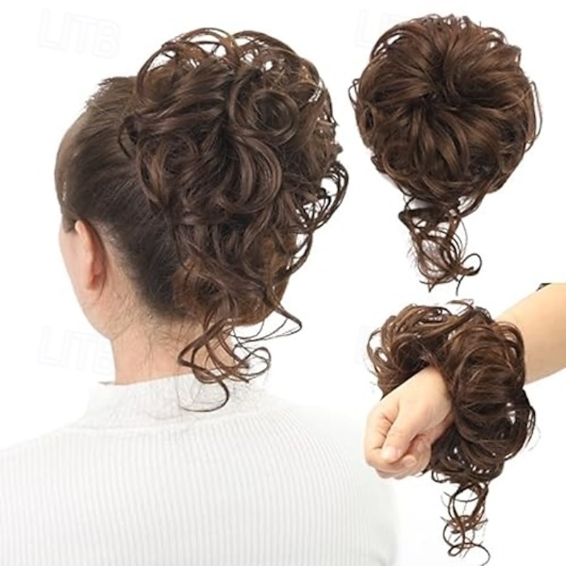 Messy Bun Hair Piece, Super Long Tousled Updo Hair Bun Extensions Wavy Hair Wrap Ponytail Hairpieces Hair Scrunchies with Elastic Hair Pieces for Women Girls