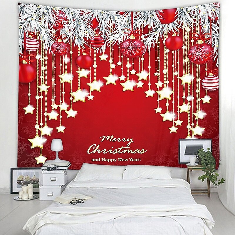 Christmas Decorations Santa Claus Wall Tapestry Xmas Photography Background Art Decor Hanging Home Bedroom Living Room Dorm Decoration Merry  Star Ball Happy New Year3