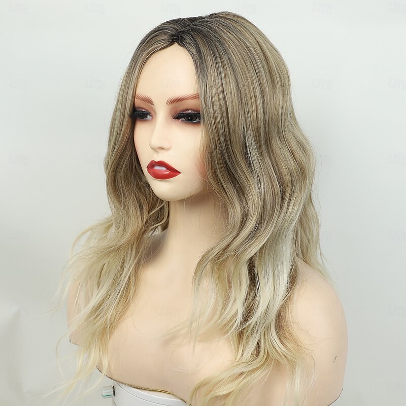 Synthetic Wig Wavy Asymmetrical Wig Long Blonde Synthetic Hair Women's Fashionable Design Soft Natural Blonde3