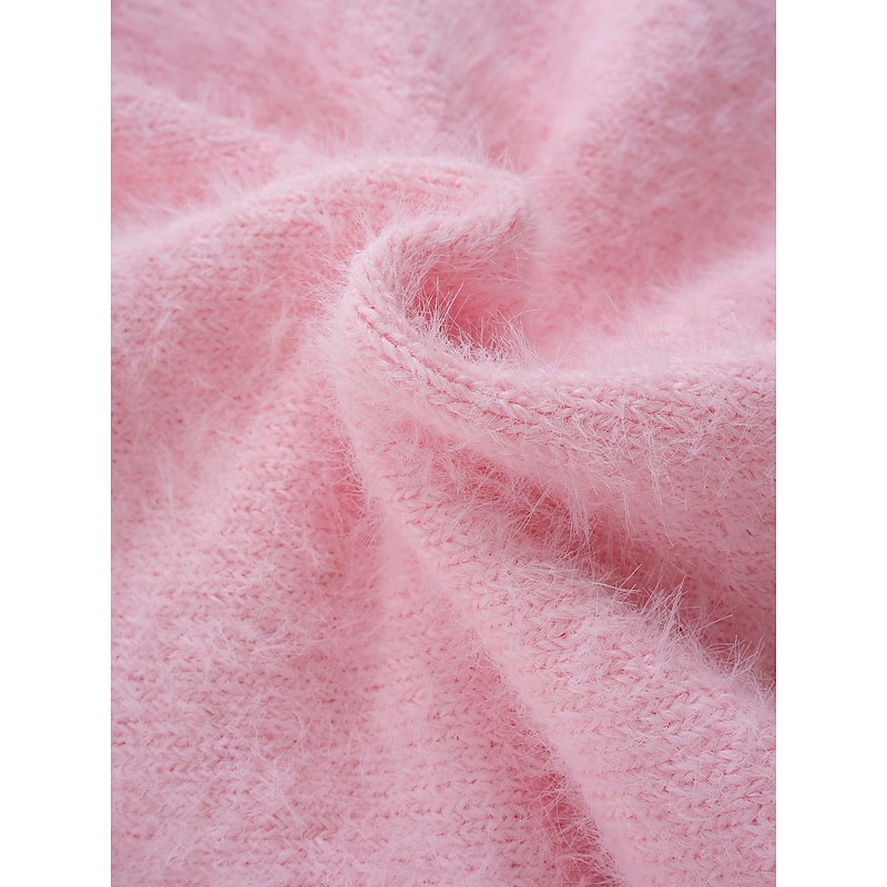 Women's  Oversized Cardigan Fuzzy V Neck Knit Fall Winter Work Weekend Elegant Fashion Streetwear Long Sleeve Solid Color Pink Light Grey3