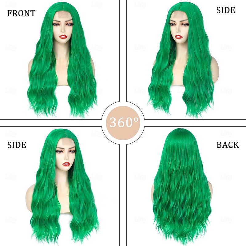 Wavy Wigs for Women Middle Part Wig Natural Curly Synthetic Wig Heat Resistant Fiber Wigs for Daily Party Use Christmas Party Wigs St.Patrick's Day Wigs2