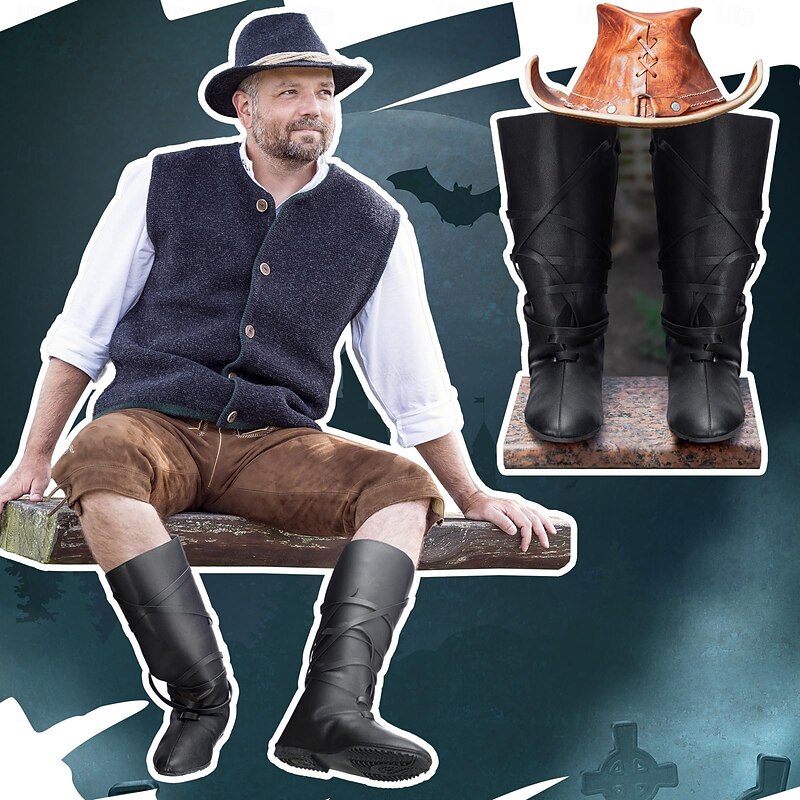 Medieval Renaissance Shoes Knee High Boots Flat Jazz Boots Fancy Dress Men's Women's Celtic Pirate Masquerade Party / Evening LARP Ren Faire Adults' Shoes2