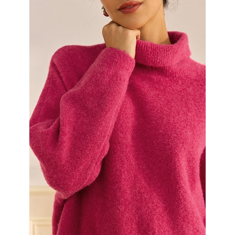 Turtleneck Ribbed Knit Wool Blend Drop Shoulder Batwing Sleeve Pullover Sweater3