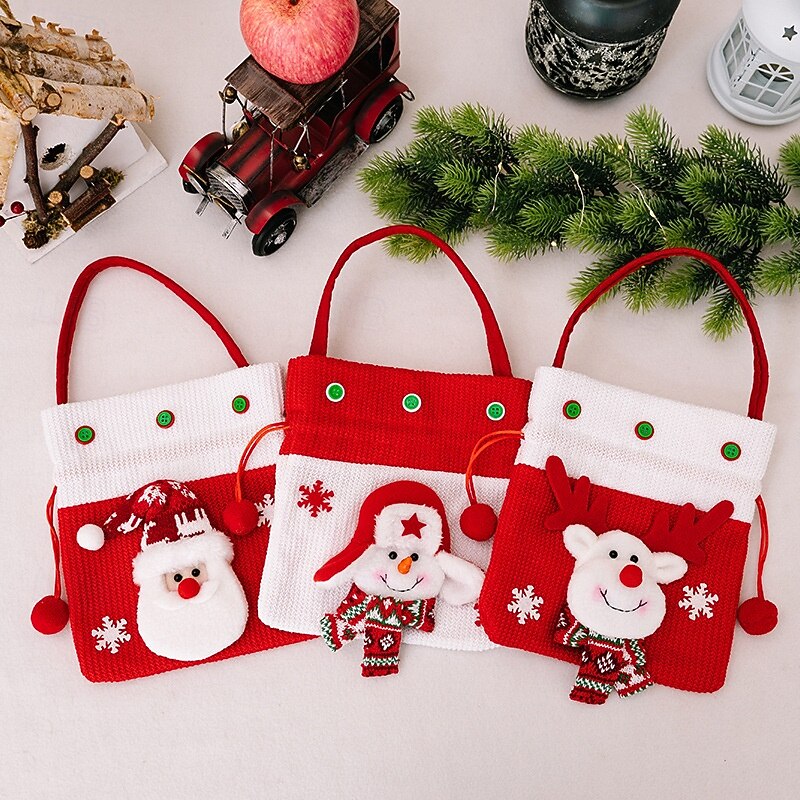 Christmas Gift Bags, Adorable Cartoon Santa and Snowman Tote Bags, Festive Apple-Shaped Holiday Gift Bags for Kids and Adults, Perfect for Xmas Decorations and Present Wrapping4
