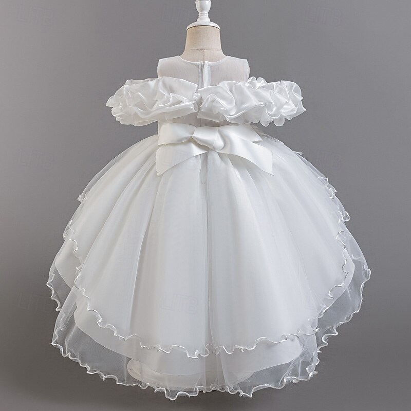 Kids Girls' Party Dress Floral Flower Short Sleeve Wedding Special Occasion Ruched Zipper Beautiful Sweet Cotton Polyester Asymmetrical Party Dress Summer Spring Fall 4-13 Years White Champagne Pink3