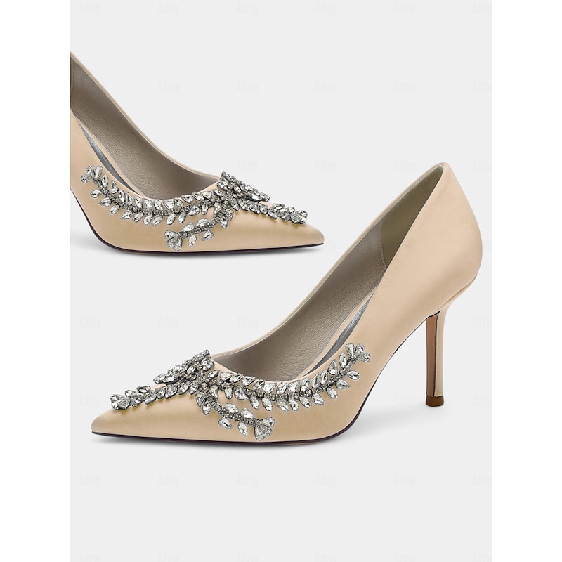 Women's Rhinestone-Embellished Satin Stiletto Heels – Elegant Pointed Toe Pumps for Evening Parties and Formal Events 18