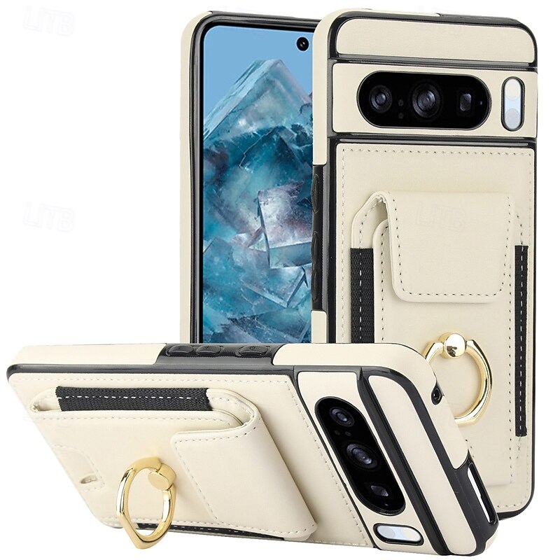 Phone Case For Pixel 9 Pro Pixel 9 Pro XL Pixel 8 Pro Pixel 8 Pixel 9 Back Cover Ring Holder Card Slot Shockproof Retro TPU PU Leather4