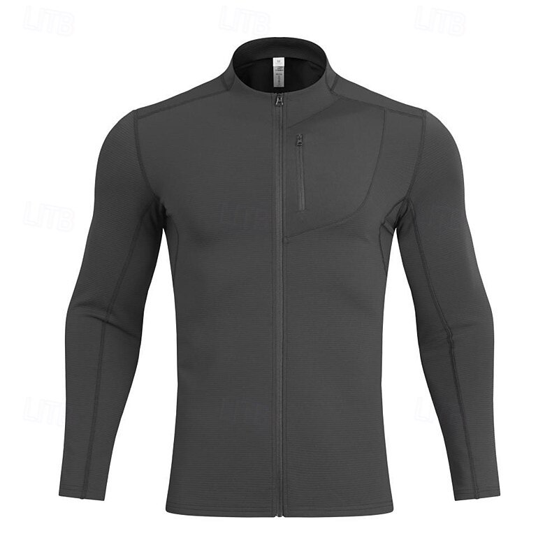 Men's Running T-Shirt Zipper Long Sleeve Zip Top Casual Athleisure Fall Solid Colored Quick Dry Soft Breathable Gym Workout Walking Jogging Sportswear Activewear Black White Khaki4