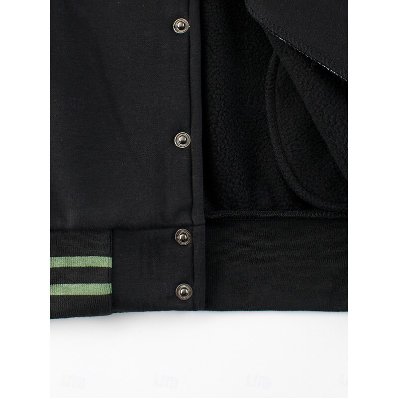 Kids Unisex Baseball Jackets Outerwear Star Long Sleeve Patchwork Pocket Coat School Cotton Fashion Cool Black Fall Winter 7-13 Years3