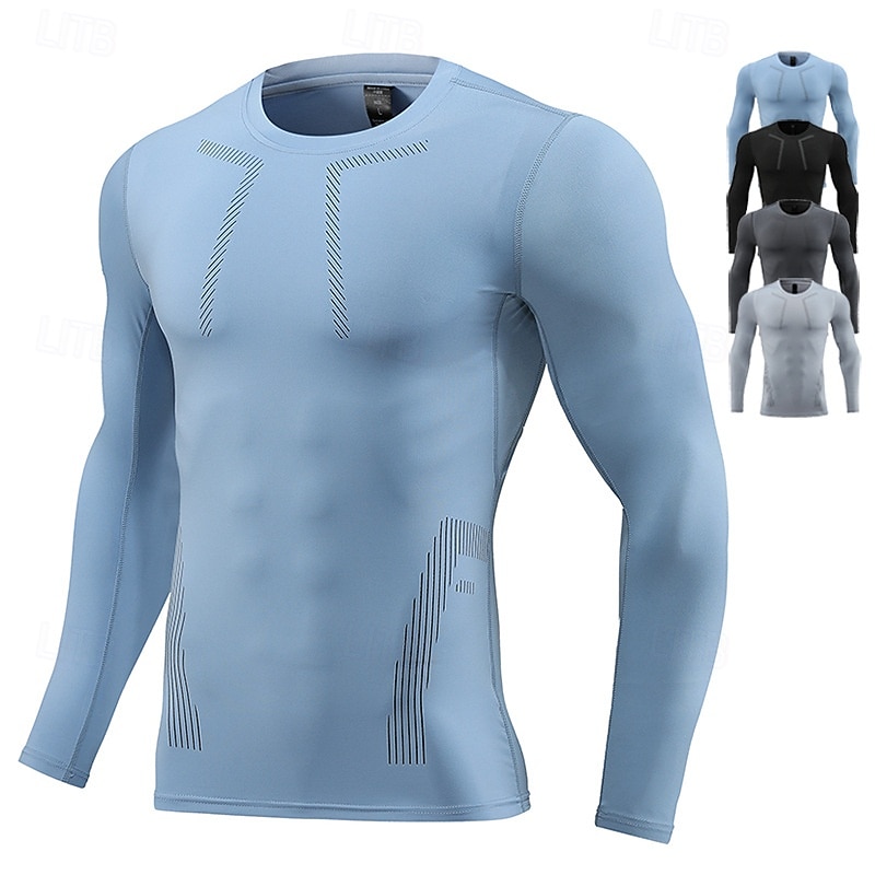 Men's Running T-Shirt Compression Shirt Long Sleeve Tee Tshirt Casual Athleisure Fall Graphic Quick Dry Breathable Gym Workout Walking Jogging Sportswear Activewear Black Dark Gray Light Grey