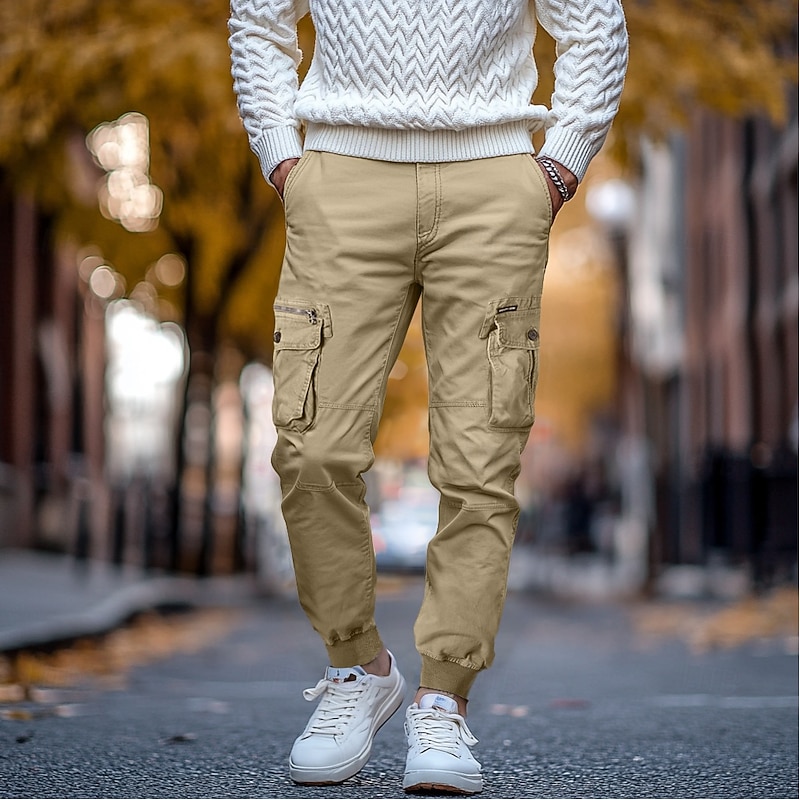 Men's Cargo Pants Cargo Trousers Trousers Drawstring Elastic Waist Multi Pocket Plain Breathable Outdoor Full Length Casual Daily Casual Tactical ArmyGreen Black Micro-elastic