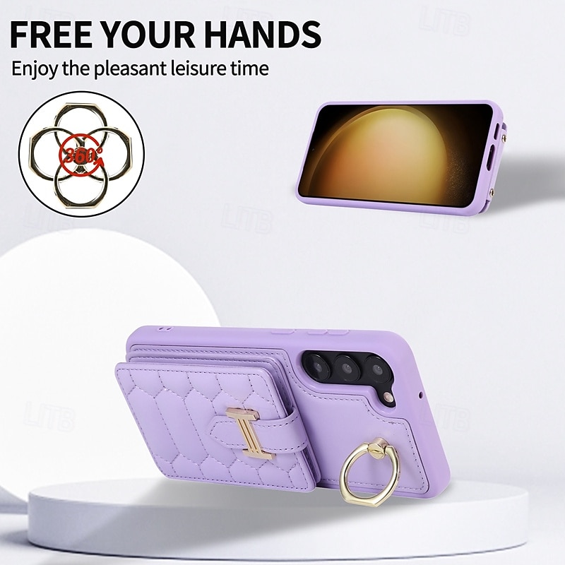 Phone Case For S23 S22 S21 FE S21 Ultra Plus A14 A34 A54 A53 A13 S20 Back Cover with Stand Holder with Lanyard with Wrist Strap Retro TPU PU Leather3