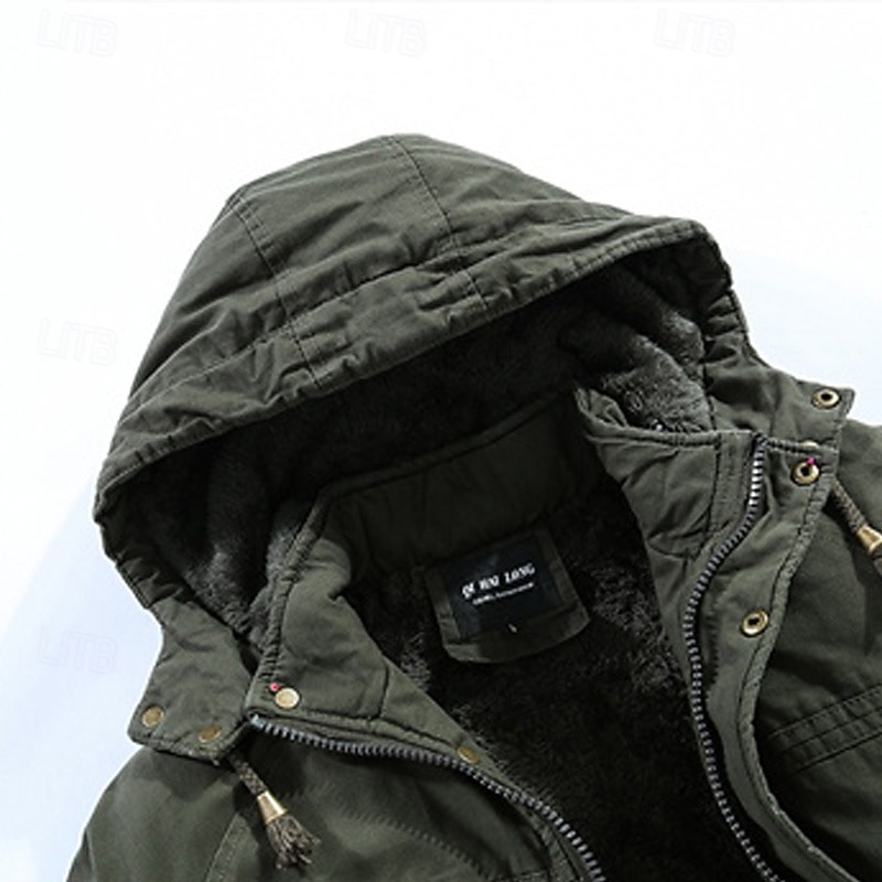 Men's Fleece Jacket Outdoor Fleece Lining Windproof Hiking Outfits Hiking Clothes Winter Autumn / Fall Windbreaker Solid Color Black Army Green Khaki2