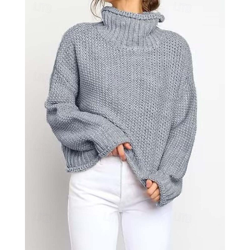 Women's Sweater Turtleneck Textured Knit Textured Fall Winter Going out Elegant Fashion Daily Long Sleeve Solid Color Orange Brown2