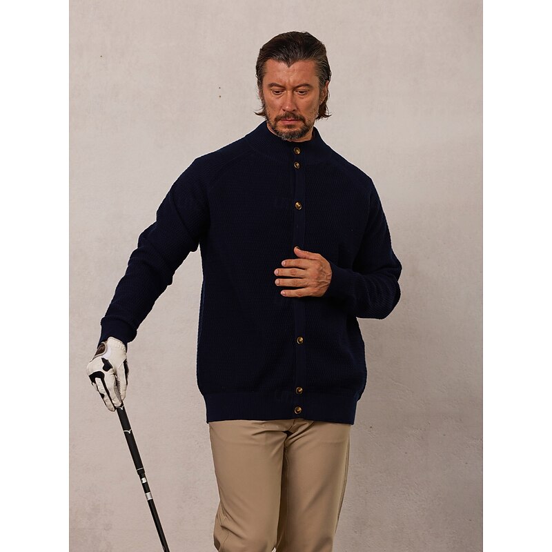 Men's Cardigan Sweater Black Dark Grey Beige Long Sleeve Top Golf Attire Clothes Outfits Wear Apparel2