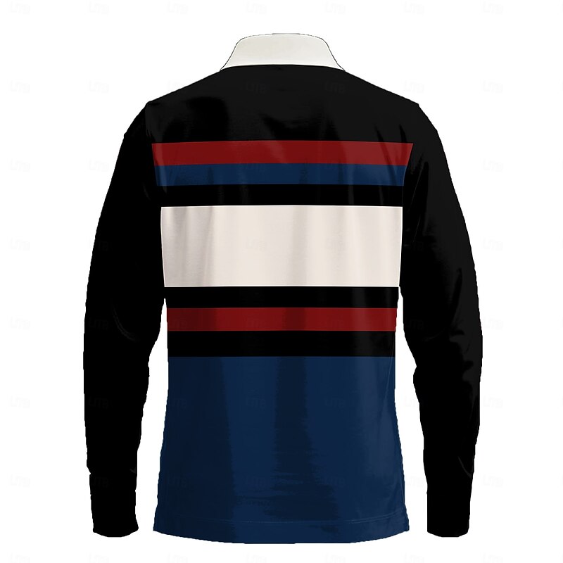 Men's Striped Rugby Polo Shirts Long Sleeve Polo Shirts Collar Business Casual Formal Vacation Dailywear 3D Print Buttons Spring Fall & Winter Blue2