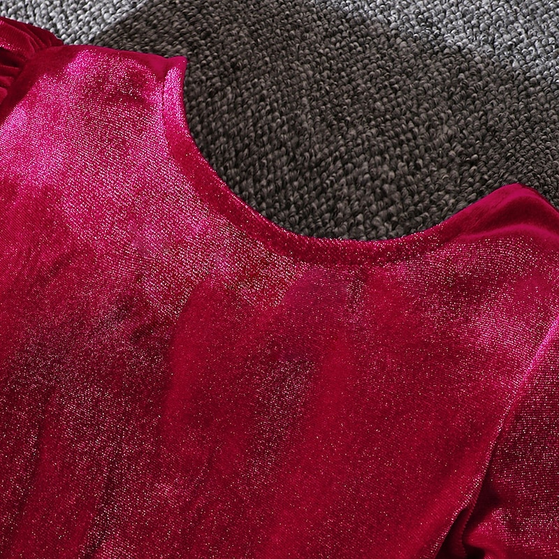 Kids Girls' Dress Ugly Long Sleeve Outdoor Party Backless Tie Knot Elegant Fashion Daily Polyester Knee-length Casual Dress Fall Winter 4 years+ Pink Red Purple4