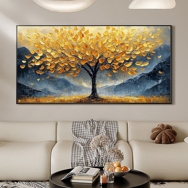 Handmade Original Golden Tree of Life Oil Painting On Canvas Abstract Texture Tree Wall Art for Home Decor With Stretched Frame/Without Inner Frame Painting2