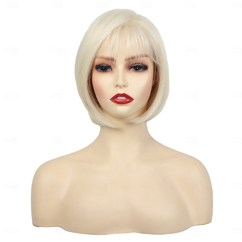 Short Platinum Blonde Wigs for Women Bob Wig Natural Straight Wig Side Part Hair for Daily Party Cosplay2