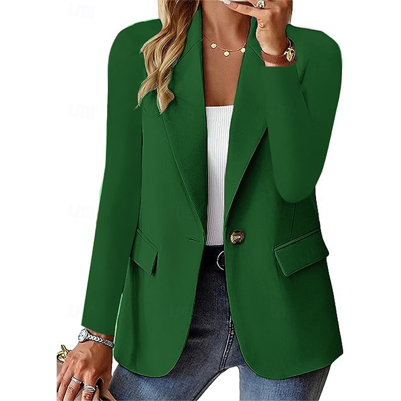 Women's Blazer Button Solid Color Casual / Daily Stylish Regular Fit Outerwear Long Sleeve Winter ArmyGreen S