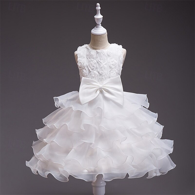 Kids Girls' Cosplay Dress Party Dress Solid Color Sleeveless Performance Christmas Mesh Backless Patchwork Beautiful Sweet Polyester Maxi Party Dress Swing Dress Tulle Dress Winter 4-12 Years White3