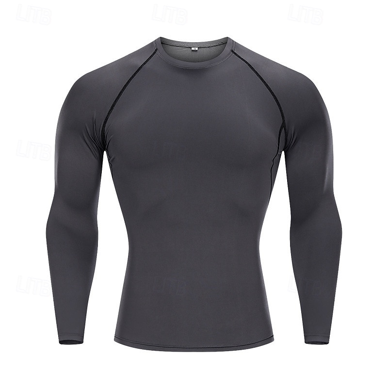 Men's Running T-Shirt Compression Shirt Long Sleeve Tee Tshirt Casual Athleisure Fall Solid Colored Quick Dry Breathable Gym Workout Walking Jogging Sportswear Activewear fluorescent green Black White3