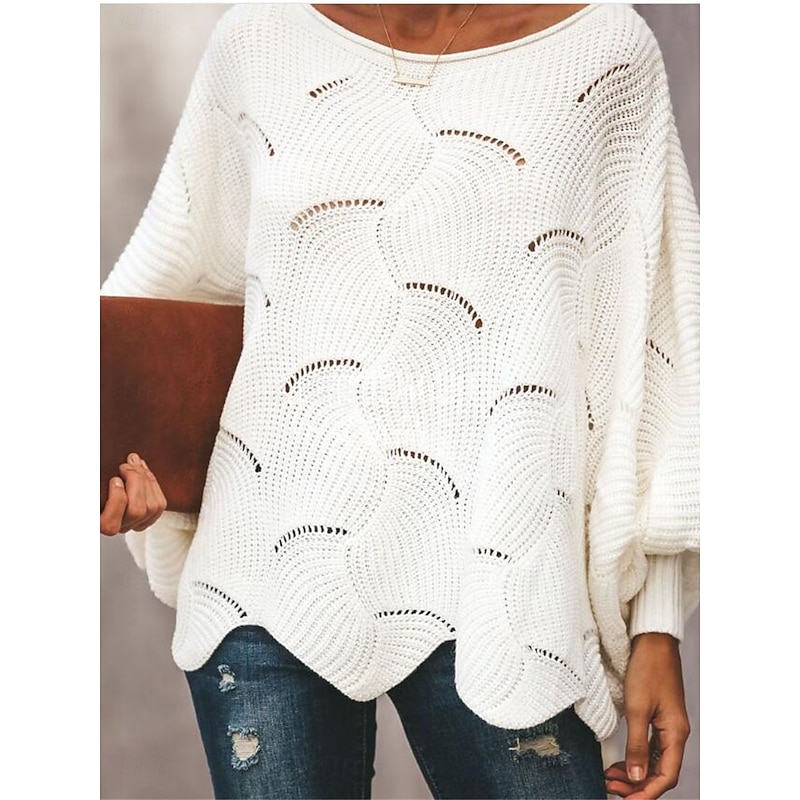 Women's Sweater Pullover Sweater Jumper Casual Soft Pure Color Ribbed Crew Neck Hollow Out Knitted Long Sleeve Regular Tops Knit Outdoor Daily Weekend White Pink Fall Winter4