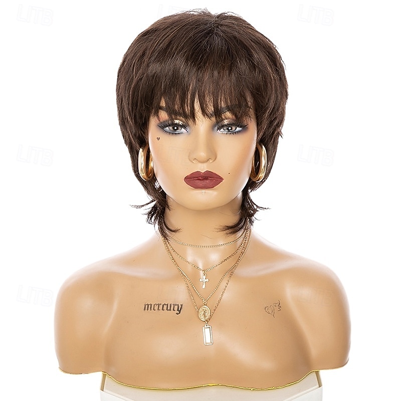 Synthetic Wig Curly Asymmetrical Wig Short Brown Synthetic Hair Women's Fashionable Design Soft Natural Brown