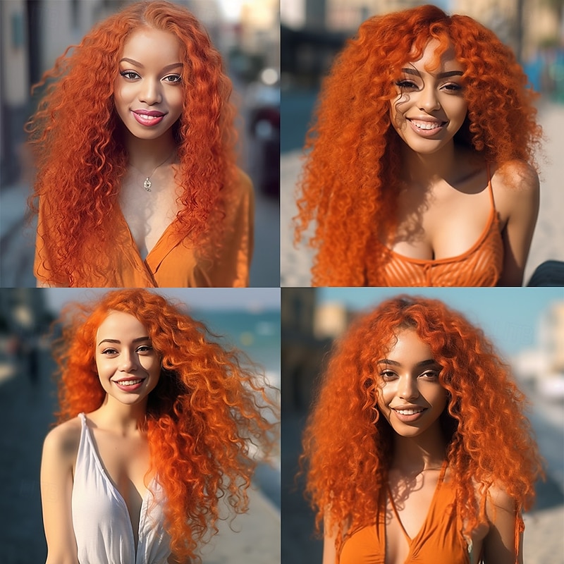 Remy Human Hair 13x6 Lace Front Wig Free Part Brazilian Hair Natural Wave Water Wave Orange Wig 130% 150% 180% Density with Baby Hair 100% Virgin Glueless Pre-Plucked For wigs for black women Long