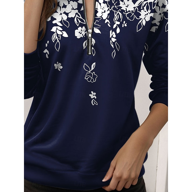 Women's Quarter Zipper Sweater Floral Street Dailywear Print Casual Crew Neck Long Sleeve Micro-elastic Fall Winter Comfrt Breathable Soft Fabric3