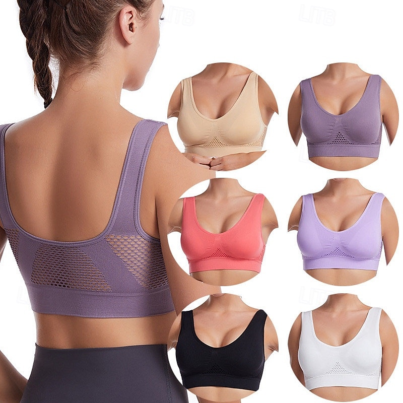 Women's Light Support Sports Bra Running Bra Open Back Bra Top Padded Fitness Leisure Sports Running Breathable Lightweight Soft Watermelon Red Black White Solid Colored