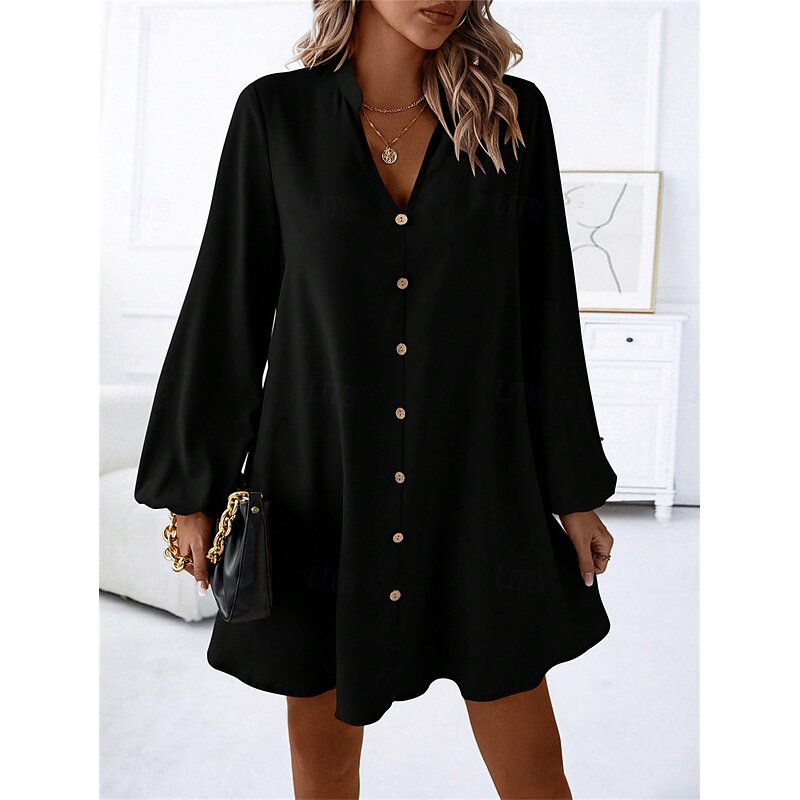 Women's Mini Dress Black Dress Casual Dress Cocktail Dress Formal Dress Casual Sports & Outdoor Street Regular Fit Plain Long Sleeve V Neck Black Fall Winter3