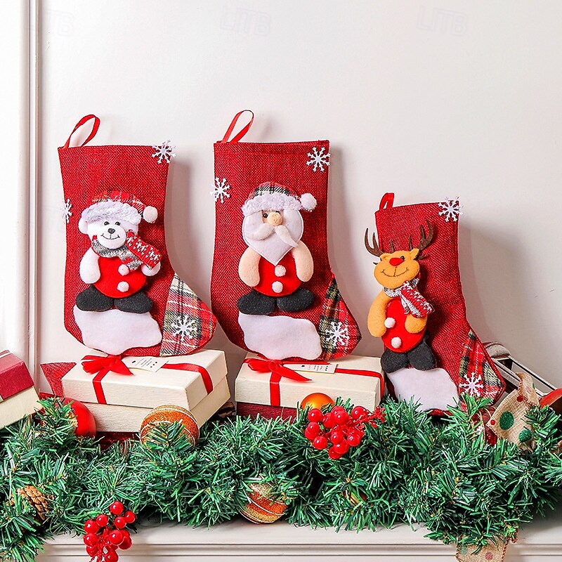 Christmas Stocking Gift Bags, Santa & Snowman Design for Candy and Presents, Holiday Tree Decorations3