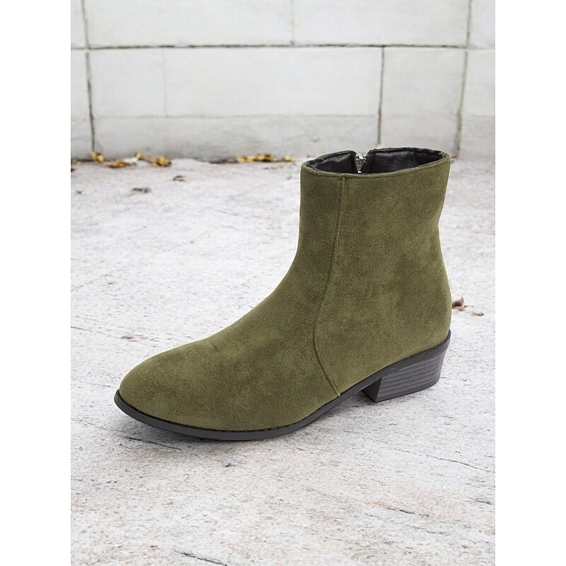 Women's Casual Faux Suede Ankle Boots with Side Zipper and Low Block Heels – Comfortable Vintage Booties for Everyday Wear