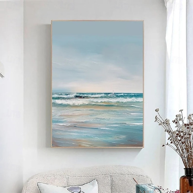 Ocean oil painting handmade Wall Art Blue Huge Wave Oil Painting On Canvas Handpainted Sea Waves 3D Textured Abstract Painting Beach Landscape Modern Sky oil painting for Living Room bedroom artwork4