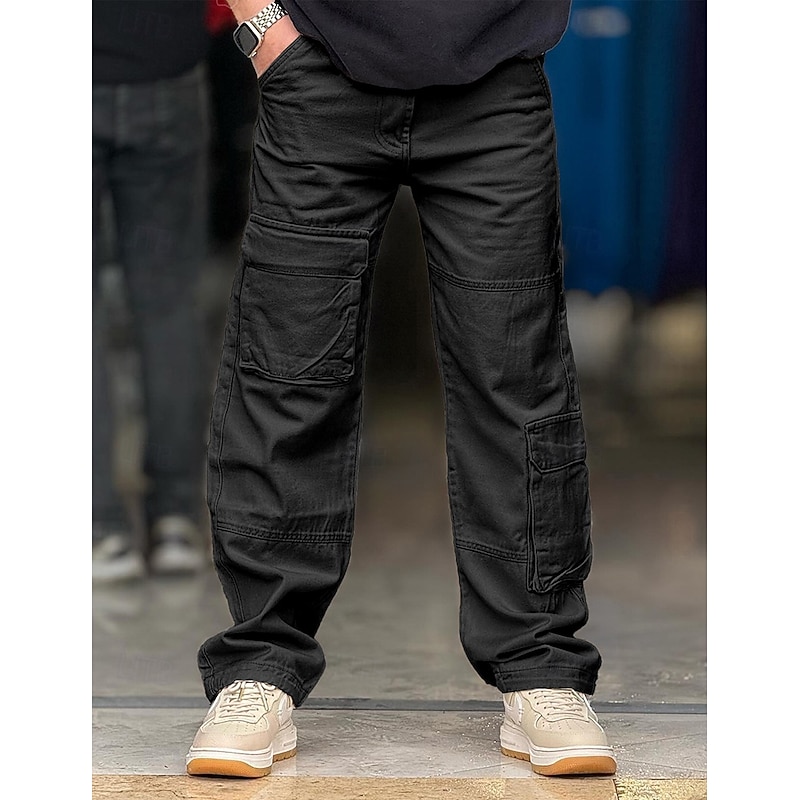 Men's Cargo Pants Trousers Chino Pants Casual Pants Elastic Waist Multi Pocket Straight Leg Plain Comfort Soft Full Length Outdoor Casual Daily Fashion Streetwear Black Khaki2