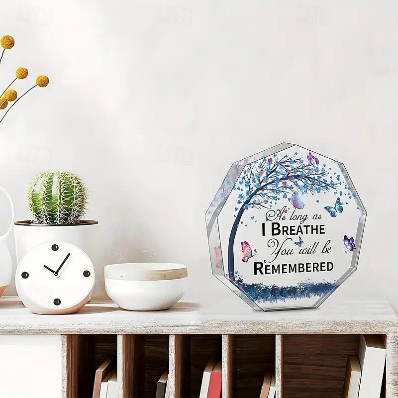 Memorial Acrylic Plaque As Long As I Breathe, You Will Be Remembered Acrylic Octagonal Memorial Sign, Thoughtful Remembrance Gift3