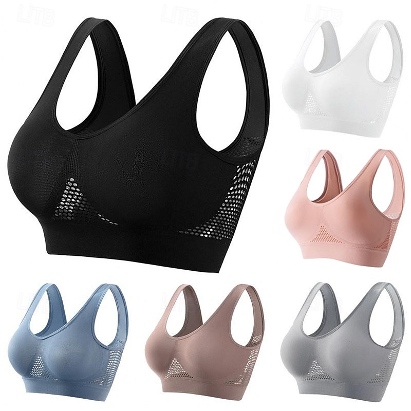 Women's Light Support Sports Bra Running Bra Open Back Bra Top No Padded Fitness Leisure Sports Running Breathable Lightweight Soft Black White Pink Solid Colored