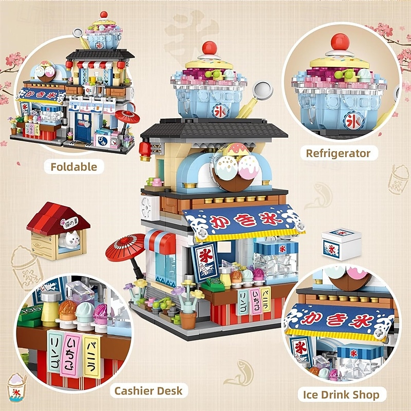 Japanese Street View Ice Drink Shop Mini Building Blocks Building Toys Model Set for Girls Boys 6-12 Years Old 668 PCS Simulation Architecture Construction Toy Gift Idea for Kids Adults3