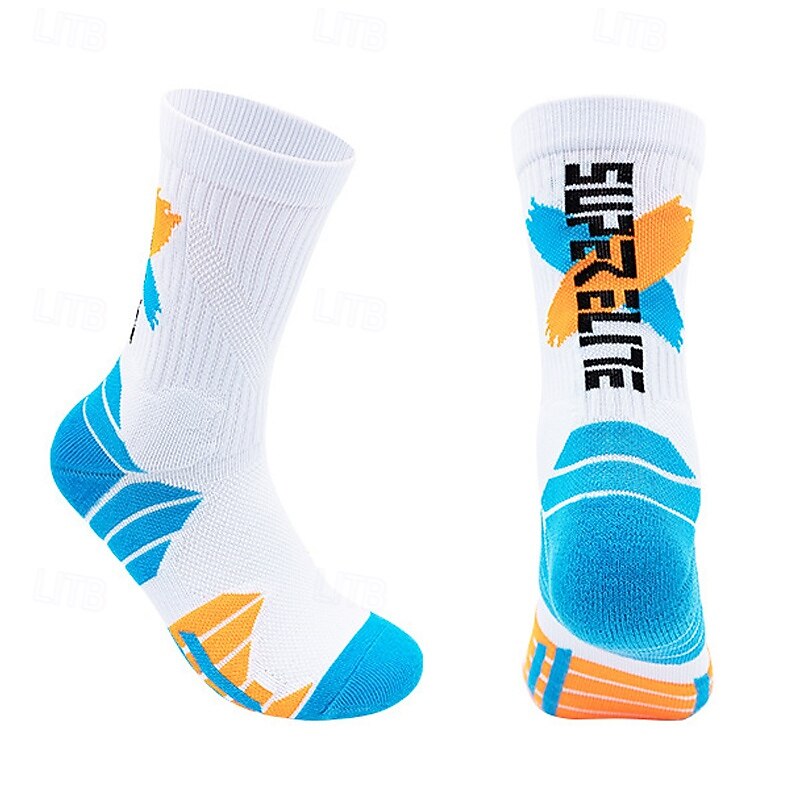 Athletic Sports Socks Running Socks 1 Pair Color Block Men's Socks Anti-Slip Breathable Sweat wicking Comfortable Gym Workout Football / Soccer Running Jogging Cycling Sports Color Block Fashion2