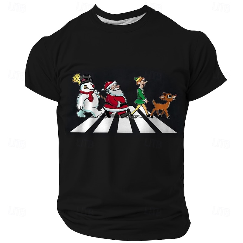 Christmas Men's Santa Claus Snowman Deer T Shirt Short Sleeve T shirt 3D Print Crew Neck Shirt Retro Vintage Casual Street Style Christmas Sports Outdoor Holiday Black Spring & Summer Clothing Apparel