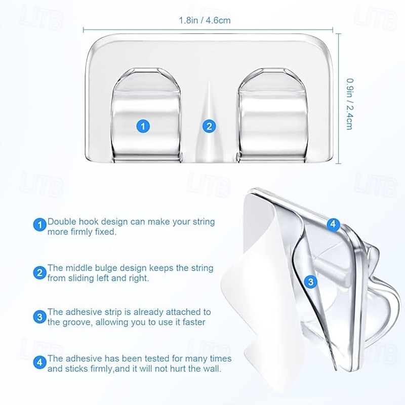 26Pcs Hooks for Outdoor String Lights Clips Heavy Duty Light Hook with Waterproof Adhesive Strips - Outside Clear Cord Holders for Hanging Christmas Lighting - Outdoors Sticky Clip3