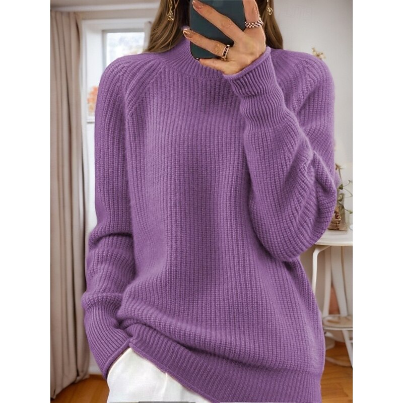 Women's Sweater Pullover Sweater Jumper Turtleneck Knit Knitted Raglan Sleeves Spring Fall Home Daily Holiday Daily Soft Long Sleeve Pure Color Yellow Pink 6