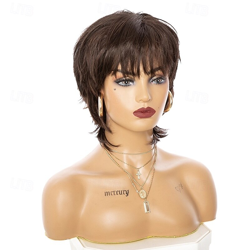Synthetic Wig Curly Asymmetrical Wig Short Brown Synthetic Hair Women's Fashionable Design Soft Natural Brown3
