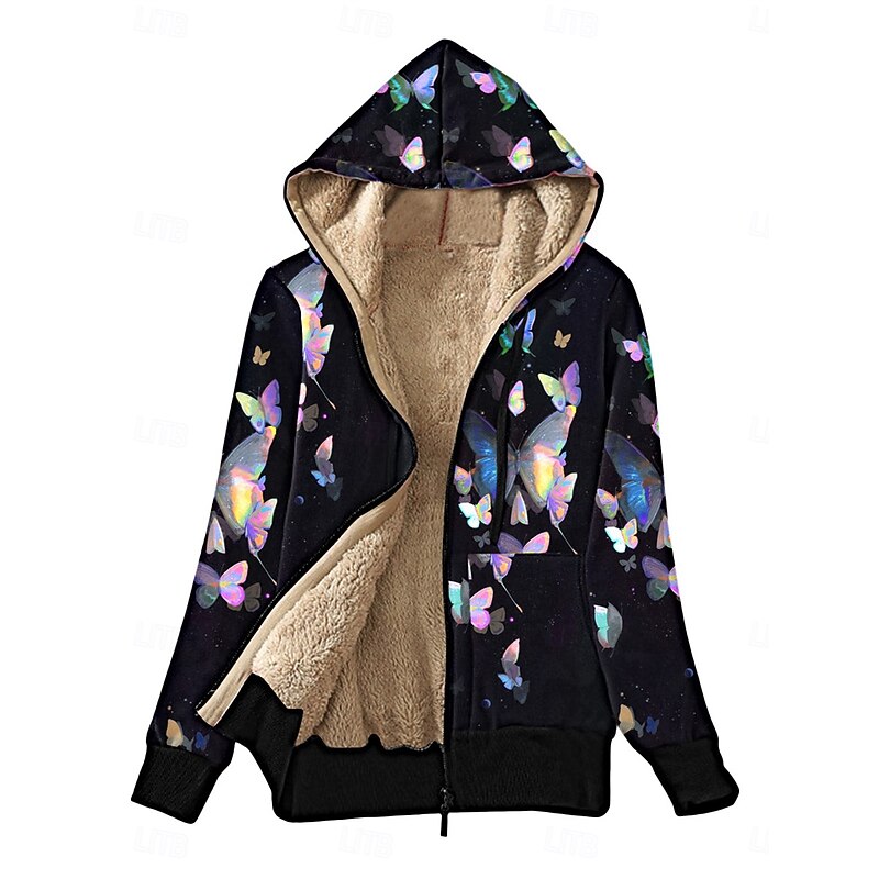 Women's Fleece Jacket Teddy Coat Hoodie Jacket Warm Breathable Zipper Pocket Fleece Lined Casual Butterfly Vacation Street Daily Wear Going out Zipper Regular Hoodie Regular Fit Long Sleeve Outerwear4