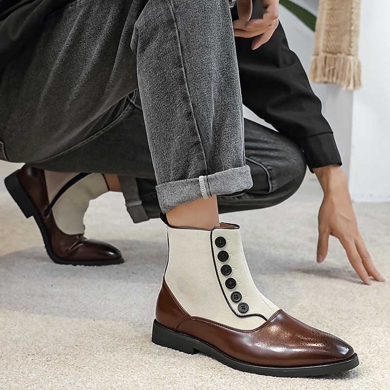 Men's Two-Tone Faux Leather Button Boots – Vintage Victorian Style Ankle Boots for Formal and Casual Occasions 8