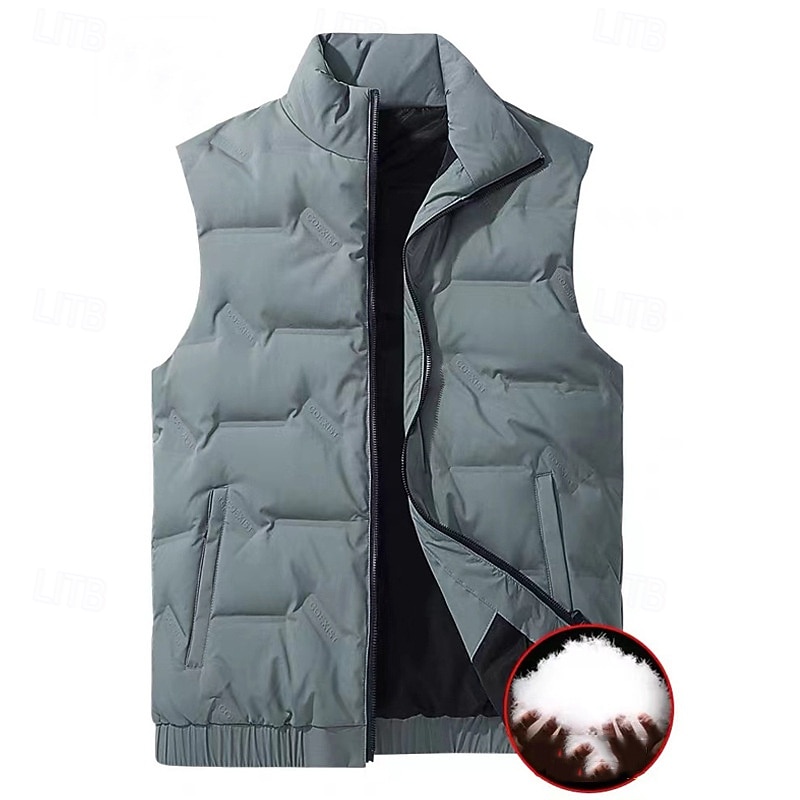 Men's Down Vest Quilted Vest Daily Casual Fall & Winter Zipper Pocket Polyester Comfortable Solid Color Zipper Stand Collar Black White Light Green Sky Blue Vest2