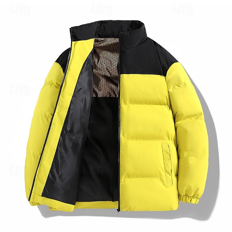 Men's Winter Coat Puffer Jacket Padded Jacket Pocket Polyster Daily Wear Date Vacation Regular Fashion Casual Comfortable Thermal Warm Fall & Winter Color Block Black Yellow Purple Khaki Puffer Jacket